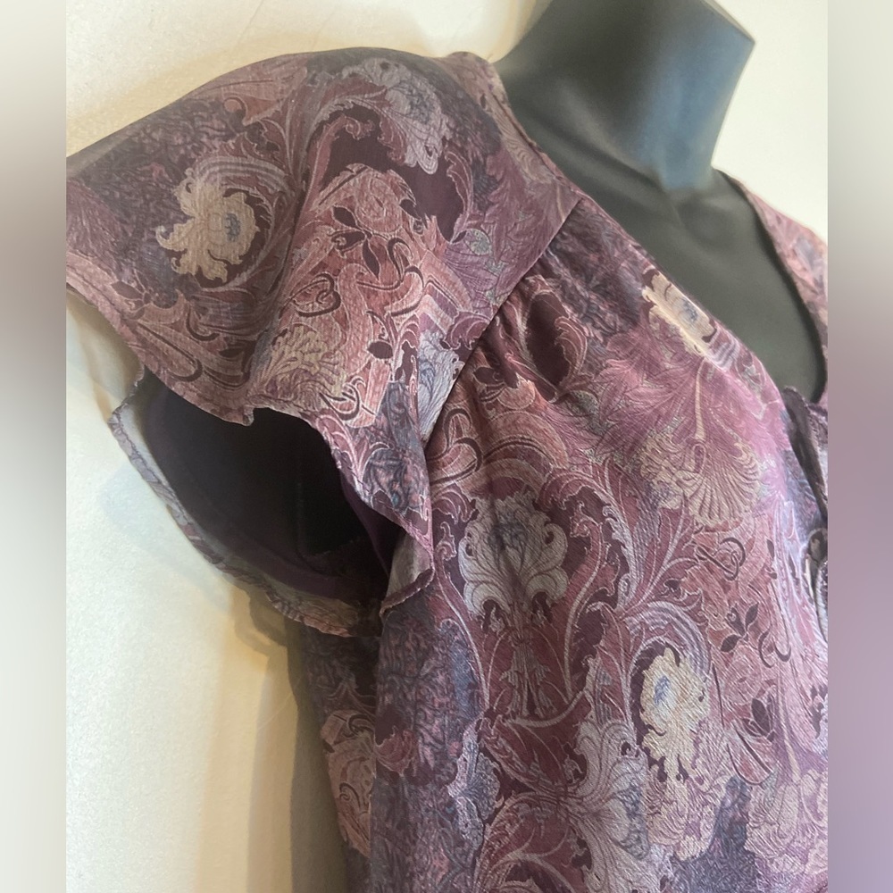R&M Richards~Floral Sheer Layered Dress~Short Bell Sleeve~Vintage~Lined~Size 10P - Picture 7 of 11